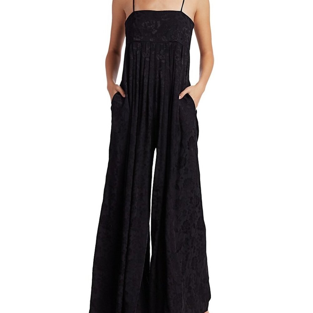 Staud Black Floral Pleated Jumpsuit (Size 4)